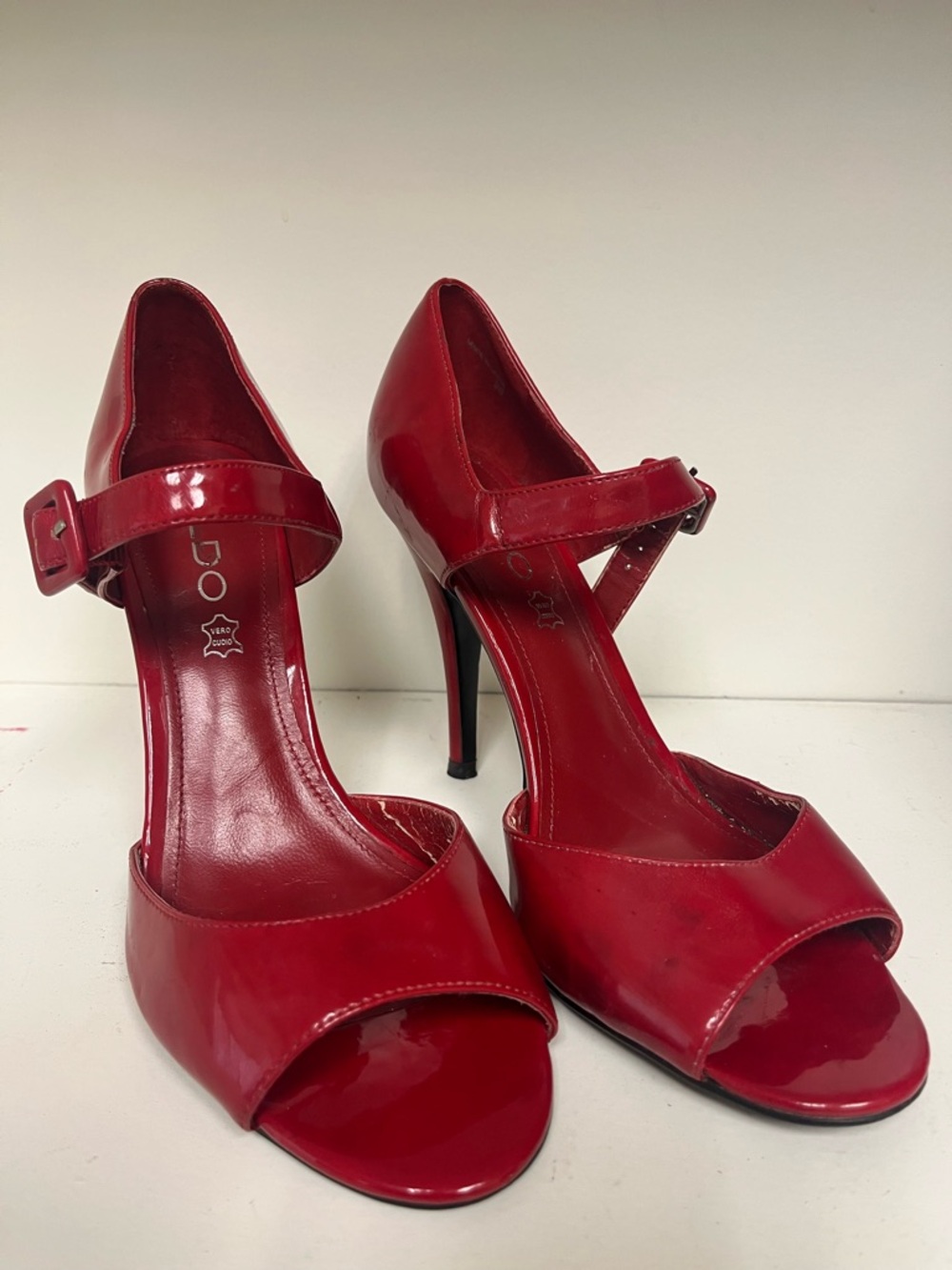 Aldo Red Patent Leather Mary Jane Peep Toe Stiletto‎ Heels Size 38